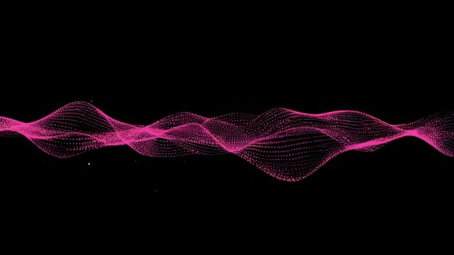 Dynamic abstract digital sound wave visualization with vibrant pink particle motion graphic effect, ideal for technological presentations and futuristic design