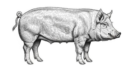 Fototapeta premium Detailed illustration of a pig livestock rendered in monochrome style
