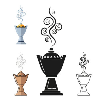 Four different colored hookahs with swirling smoke on white background for smoking and relaxation concepts  hookah illustrations