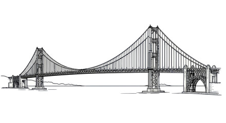 Fototapeta premium Suspension Bridge Drawing: Iconic Landmark, Architectural Engineering, Urban Infrastructure