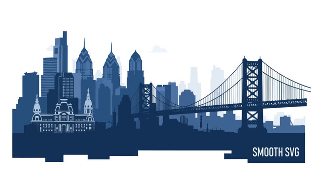 Philadelphia Skyline Silhouette - Iconic Cityscape with Benjamin Franklin Bridge
