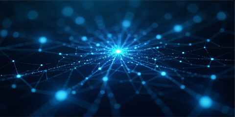 Fototapeta premium An abstract blue digital wallpaper design features glowing light lines and star patterns that create a concept of energy and motion in a science technology space