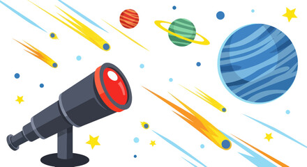 Telescope Observing Space, Planets, Comets and Stars Illustration © gedang