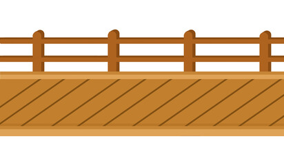 Obraz premium Wooden deck bridge with railing fence for park and outdoor landscaping
