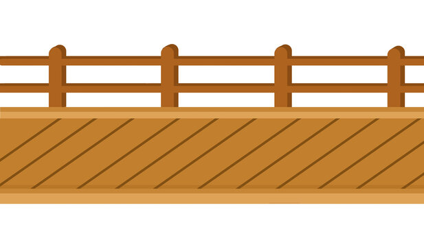 Wooden deck bridge with railing fence for park and outdoor landscaping