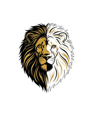 Obraz premium Lion head icon gold and white on black background