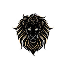 Obraz premium Lion head outline gold illustration on black background