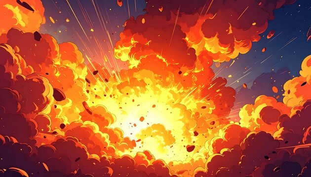 Explosion of fire and flames in sky.