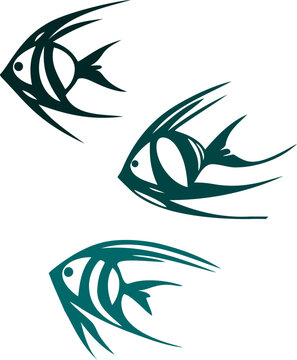 Set of stylized abstract angelfish silhouettes