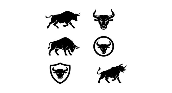 Collection of Strong Bull and Buffalo Silhouettes for Business Logos
