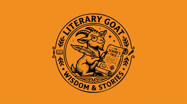Literary goat logo with glasses reading.