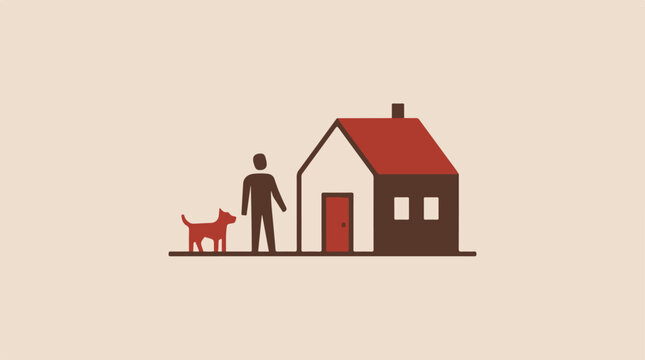 Man standing beside house with dog.