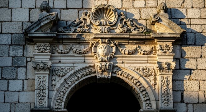 Ornate Stone Archway with Detailed Carvings and Architectural Design.