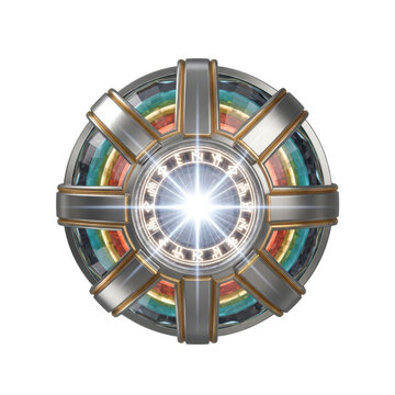 Sci-fi reactor core with runes and rainbow glow