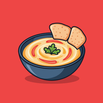 Delicious bowl of queso dip with tortilla chips and chili peppers on red background.