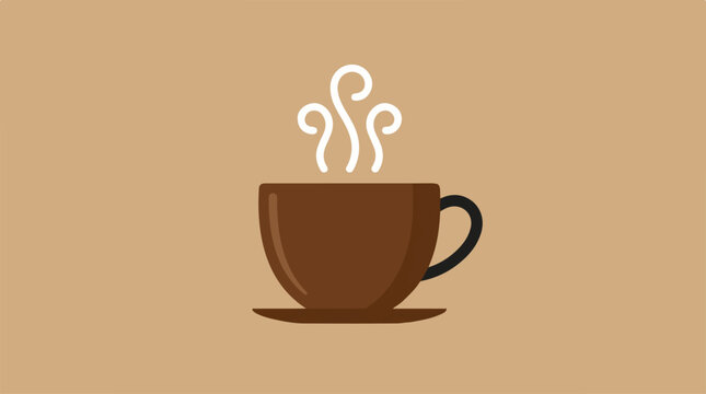Steaming hot brown coffee cup.