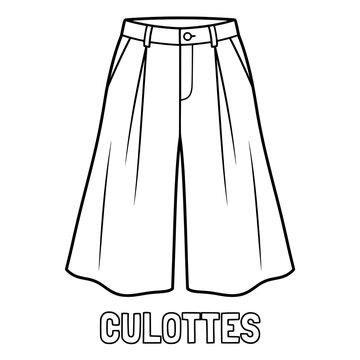 Fashion illustration of culottes pants outline drawing.