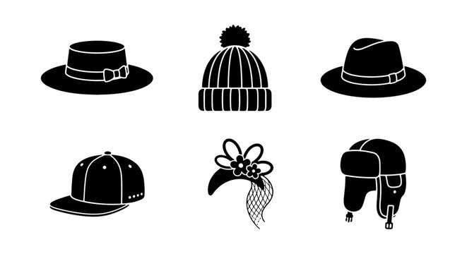 Diverse Headwear Silhouette Collection &ndash; Vector Icons for Seasonal Hats and Fashion Accessories