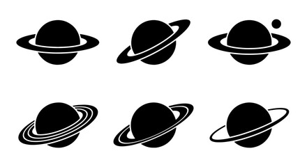 Saturn Planet Icons, Ringed Celestial Body Vector Graphics, Cosmic Space Symbols, Astronomical Illustration Set © Tasmia