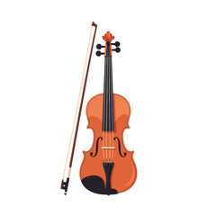 Fototapeta premium Elegant illustration of a classical violin and its bow on a white background.