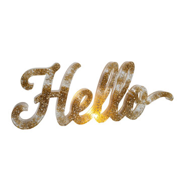 Sparkling gold script hello text with transparent background