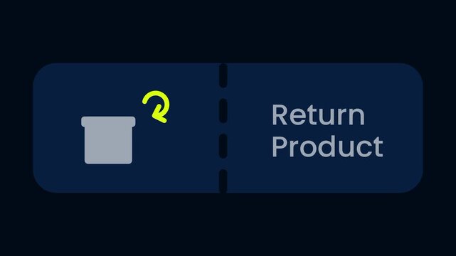 A return product feature button on a dark navy background with a yellow return box icon on the left and the bold white words Return Product on the right