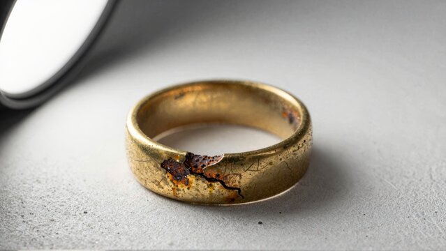 Broken Gold Wedding Ring Symbolizing Divorce and Loss
