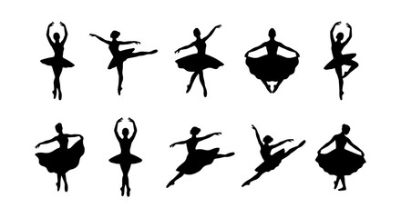Ballet Dancer Silhouettes, Elegant Poses, Graceful Movement, Vector Art Collection for Performance and Artistry © Roksana