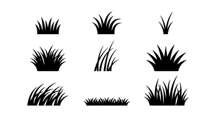 Grass Clumps Vector Icons, Silhouette Plant Elements, Nature Ground Cover Graphics, Garden Lawn Vegetation Symbols © Kamrul