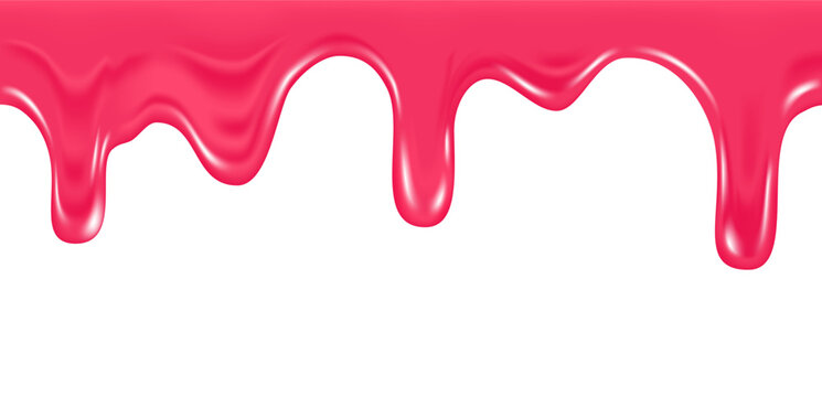 Glossy Bright Pink Viscous Liquid Dripping with Smooth Curves and Reflective Highlights Creating a Shiny 3d Abstract Effect on Clean White Background