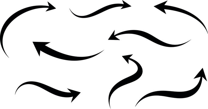 set of curved circular arrows in motion flow flat design vector illustration