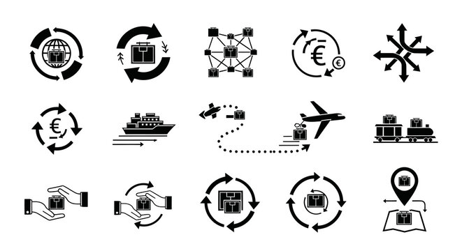 Global Business Cargo and Multi Modal Logistics Icons