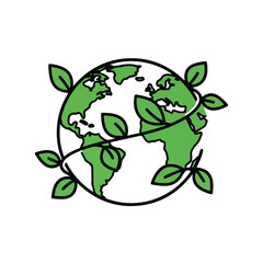 Fototapeta premium Green Earth with Vines and Leaves Symbol