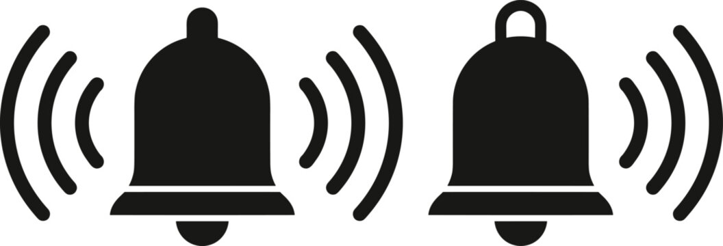 Minimalist Black Bell Notification Icon Set With Sound Waves For Digital App Interface Alarm And Reminder Concept,