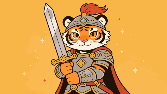 Cartoon tiger knight with sword