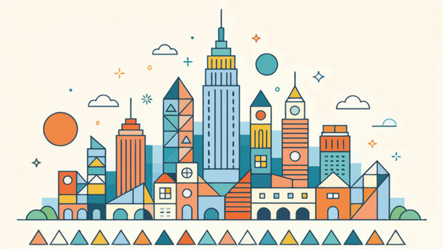 Colorful cityscape with geometric buildings