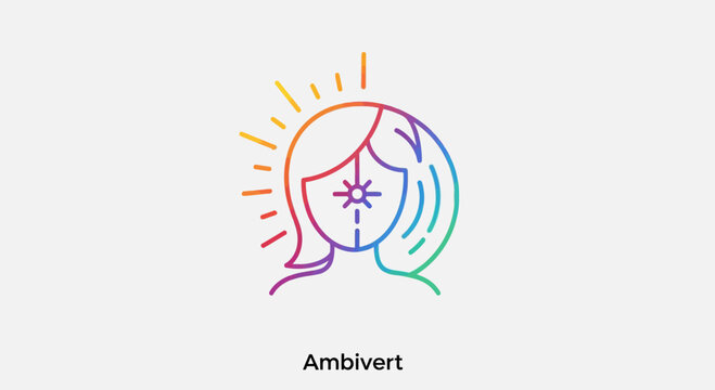 Ambivert Personality Icon: Balance Between Introvert and Extrovert, Rainbow Gradient