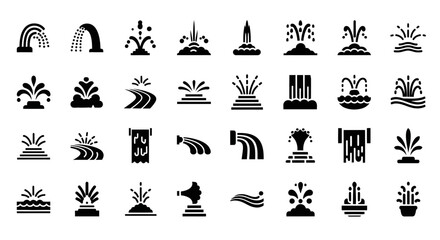 Obraz premium Black, modern, abstract, geometric icons, 40 symbols, vector graphics, decorative elements, design shapes, artistic motifs, black and white, clip art, illustrations