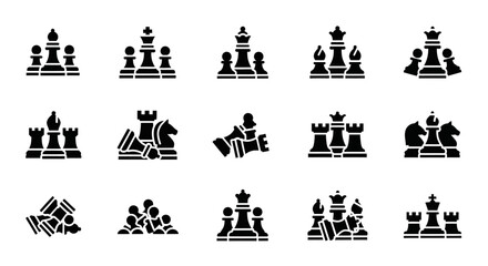 Black chess icons, vector chess pieces, king, queen, rook, bishop, knight, pawn, 16 icons © Steven