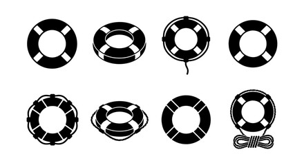 Lifebuoy Icons Set, Safety Ring Vector Graphics, Marine Rescue Equipment Collection, Nautical Safety Gear © Fatema