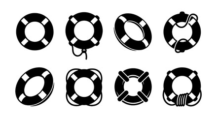 Lifebuoy Icon Set, Safety Ring Collection, Nautical Rescue Equipment, Marine Safety Gear, Water Safety Symbols, Vector Graphics © Fatema