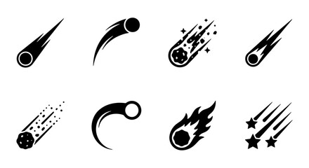 Meteor Shower Icons, Falling Stars Vector Set, Cosmic Celestial Objects, Space Astronomy Graphic Elements © Nadiya