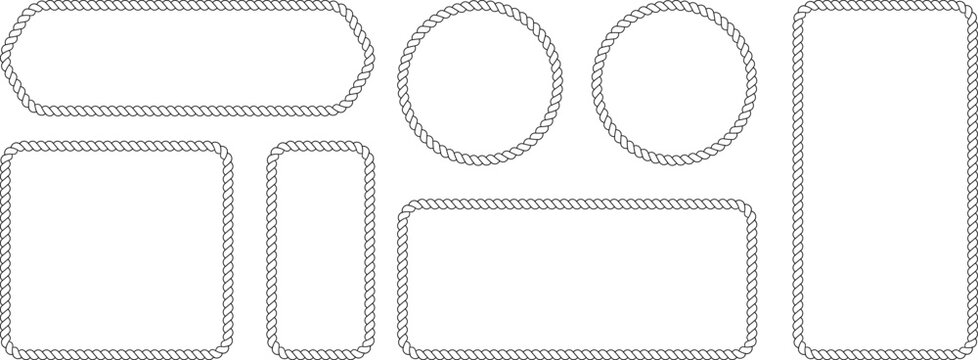Set of nautical rope frames, vector illustration collection of various shapes of rope borders