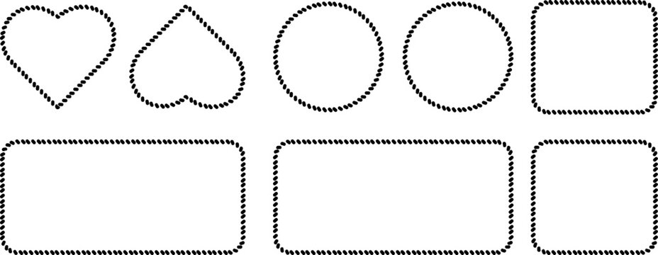 Set of rope frames, borders, and shapes vector illustration of nautical rope knots in heart, circle, and rectangular shapes