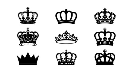 Set of Royal Crown Silhouette Icons - Monarchy and Authority Vector Illustration  © Maruf