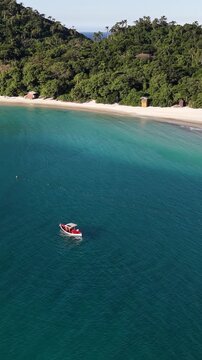 Aerial view of Campeche Island with turquoise water in Florianopolis, Brazil