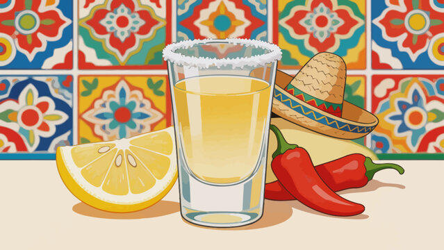 Shot glass with lemon chili and sombrero