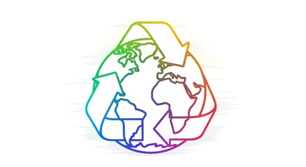 Naklejka premium Recycling symbol around the Earth, rainbow colors, environmental protection concept