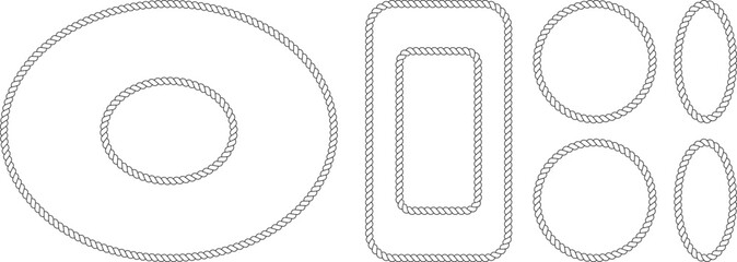 Set of rope frames, borders, and dividers in various shapes including circles, ovals, and rectangles © MDMahmudul