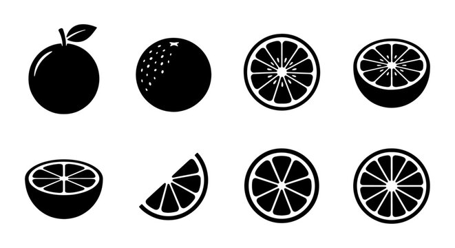 Set of Citrus Fruit and Orange Icons for Healthy Food Design